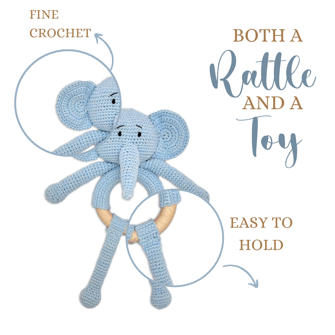 Happy Threads | Tiny Trunkies Crochet Baby Rattle Toy – Handmade with Love, Crafted for Cuddles