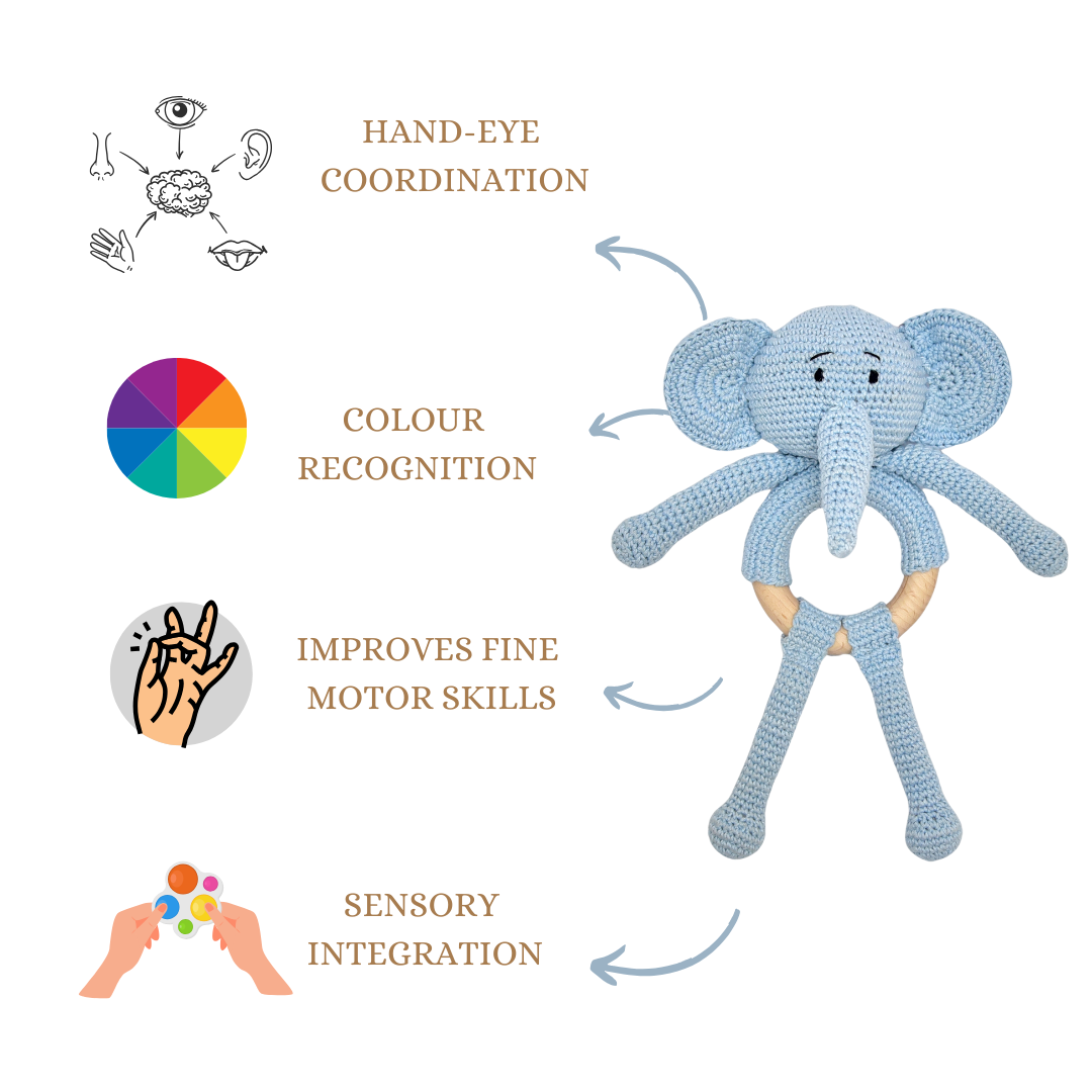 Happy Threads | Tiny Trunkies Crochet Baby Rattle Toy – Handmade with Love, Crafted for Cuddles