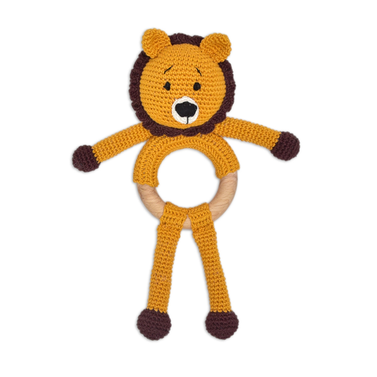 Happy Threads | Mini Simba Rattle Toy – Handcrafted Crochet Lion Companion for Newborn Giggles