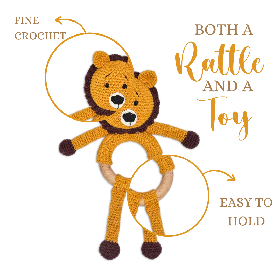 Happy Threads | Mini Simba Rattle Toy – Handcrafted Crochet Lion Companion for Newborn Giggles