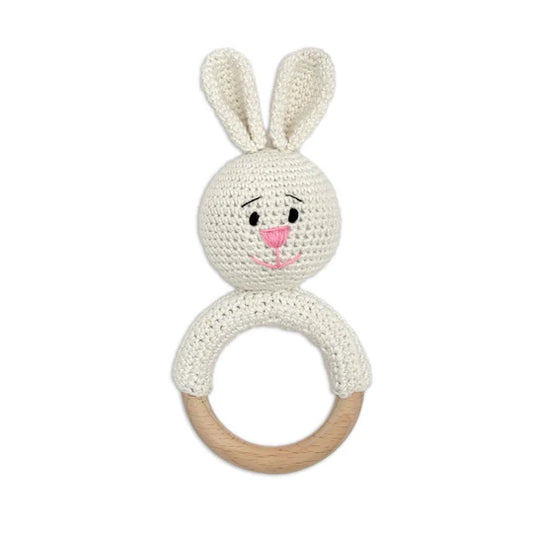 Happy Threads | Cuddly Bunnies Ring Rattle-Gentle & Safe Crochet Toy for Newborns