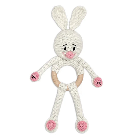Happy Threads | Cuddly Bunnies Rattle Toy- Handmade Baby Toy for Early Play