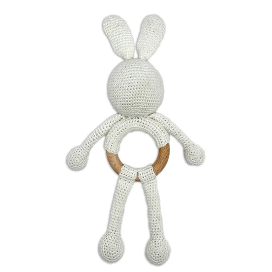 Happy Threads | Cuddly Bunnies Rattle Toy- Handmade Baby Toy for Early Play