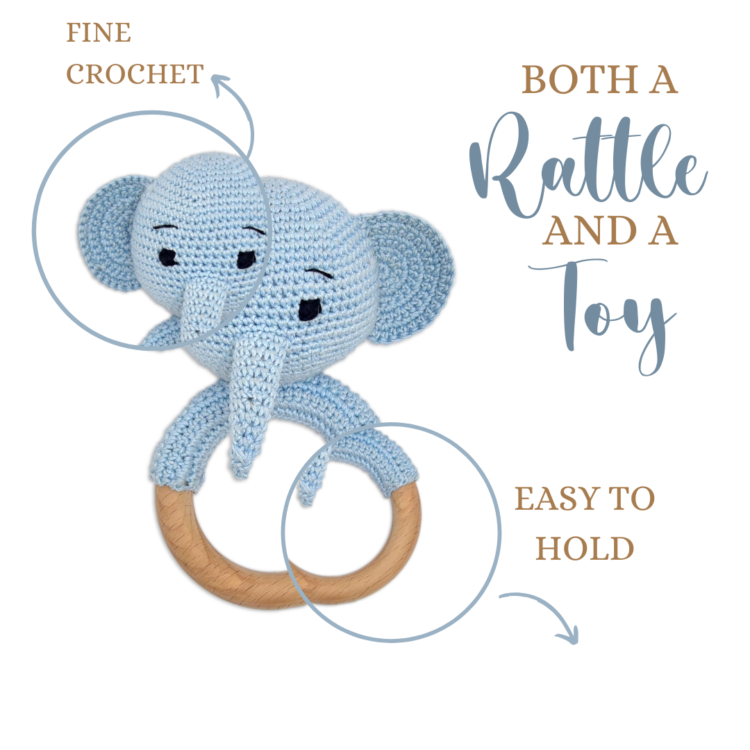 Happy Threads | Tiny Trunkies Elephant Ring Rattle – Handmade Crochet Cuddle That Trumpets Joy