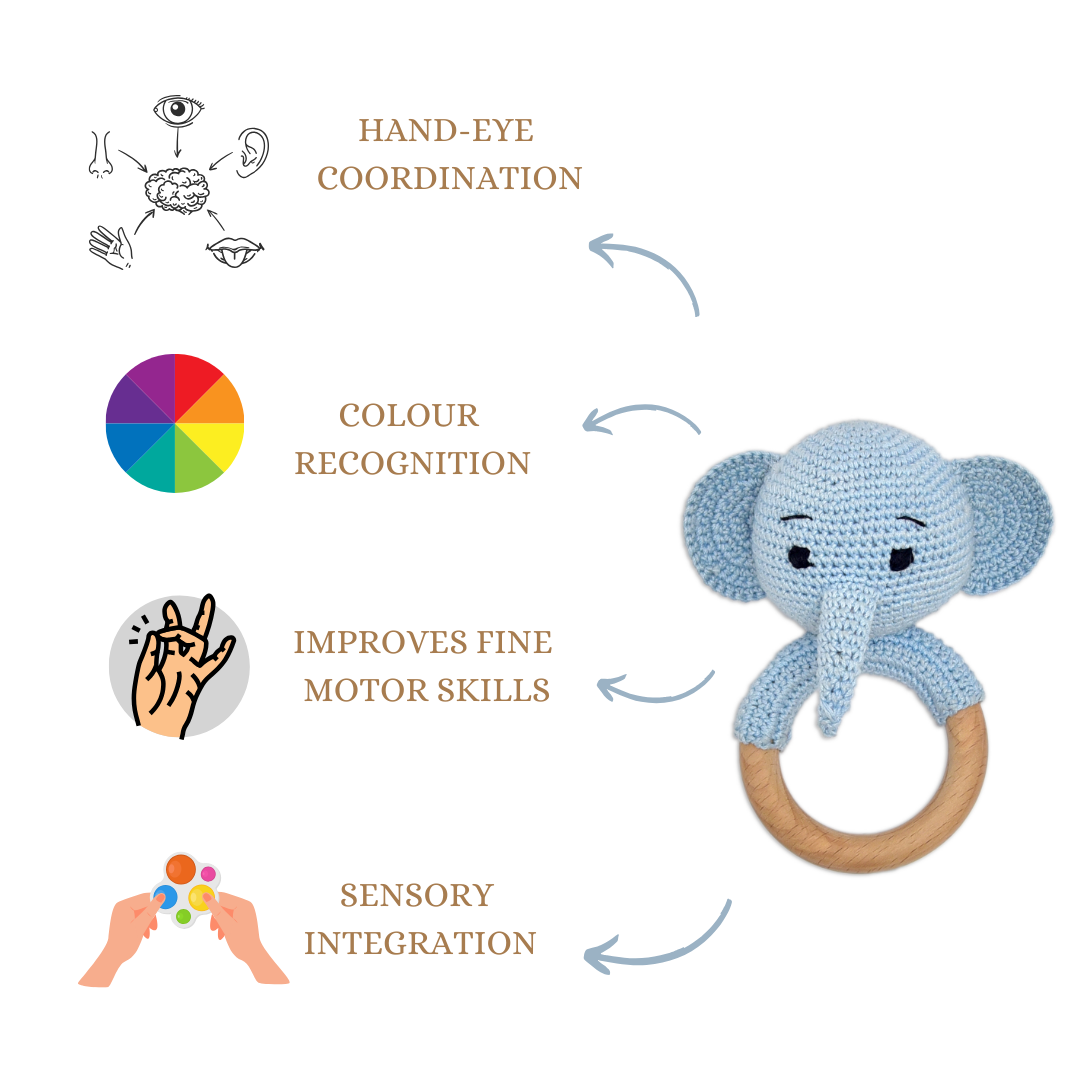 Happy Threads | Tiny Trunkies Elephant Ring Rattle – Handmade Crochet Cuddle That Trumpets Joy