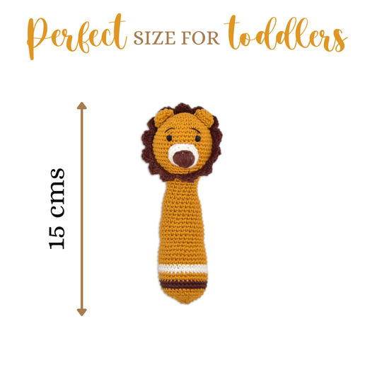 Happy Threads | Mini Simba Hand Rattle – Handmade Crochet Lion for Tiny Roars & Baby Giggles