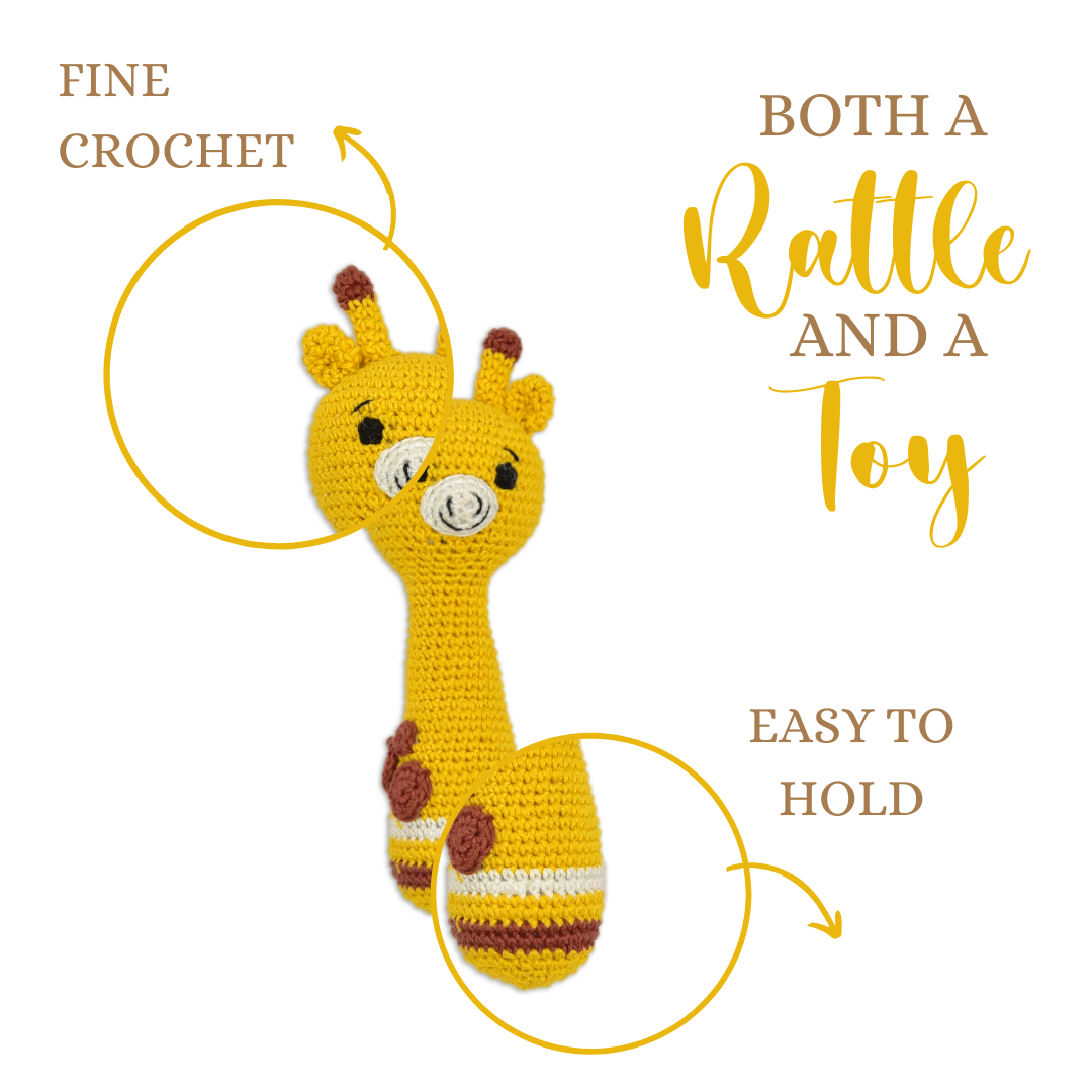 Giraffe Giggles Crochet Hand Rattle – Handmade Baby Toy & Adorable Gift Idea
