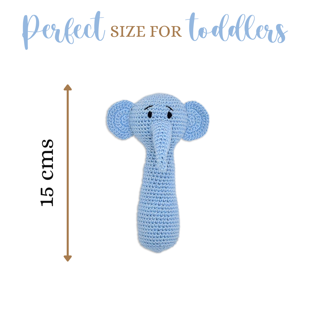 Happy Threads | Tiny Trunkies Crochet Hand Rattle – Handmade Baby Toy & Cherished Keepsake
