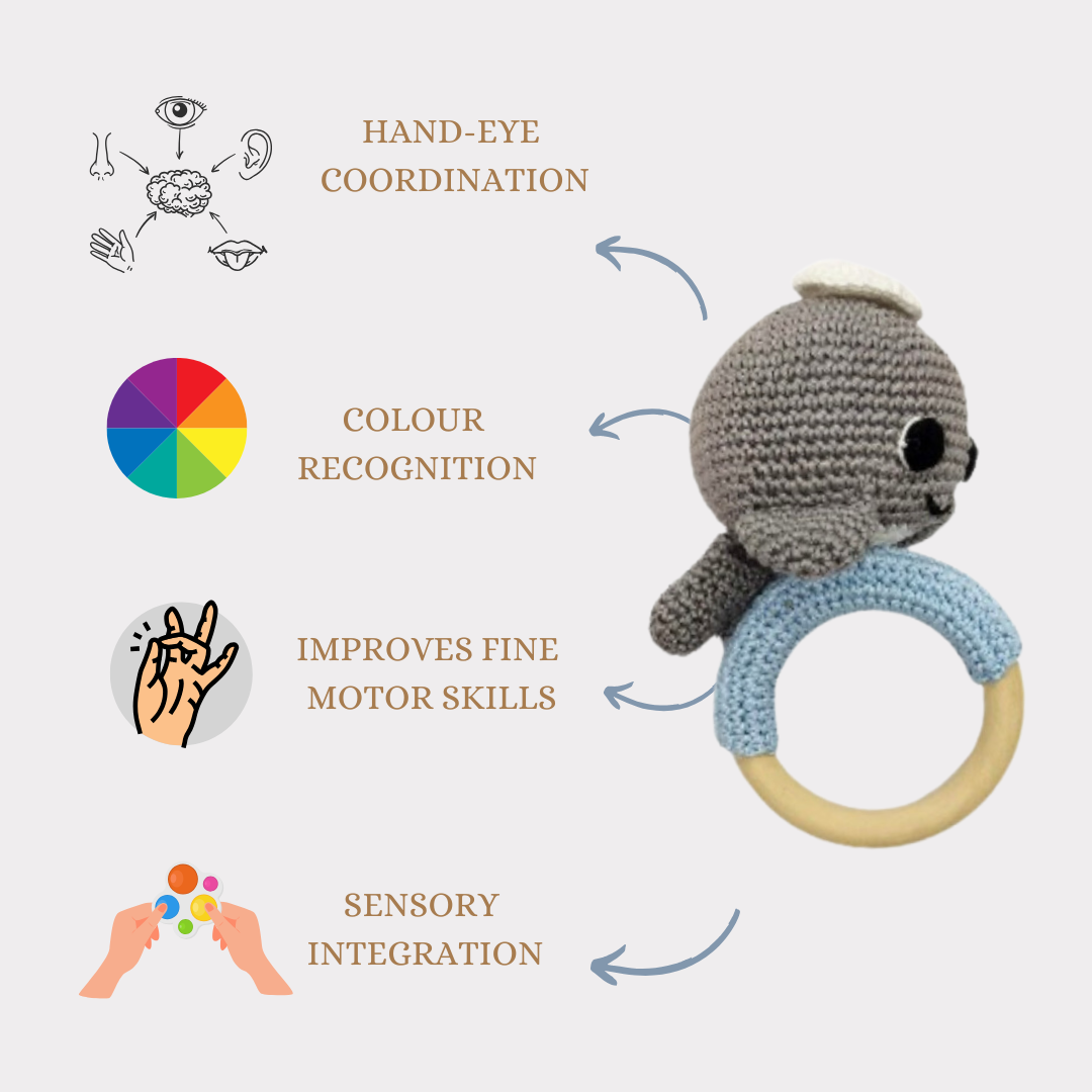 Happy Threads | Soft Handmade Crochet Dolphin Rattle for Infants