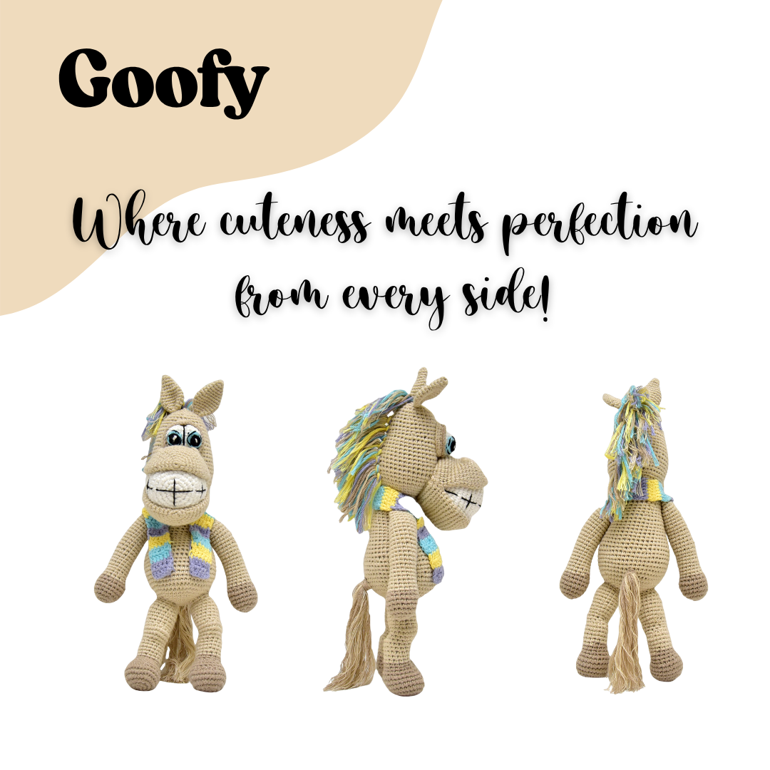 Happy Threads | Soft & Cuddly Crocheted Horse – Goofy the Handmade Toy