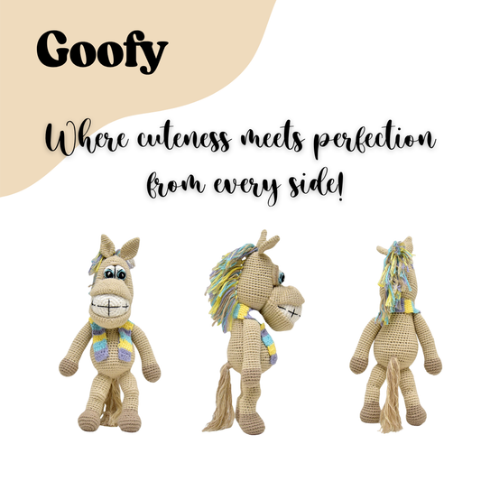 Happy Threads | Soft & Cuddly Crocheted Horse – Goofy the Handmade Toy