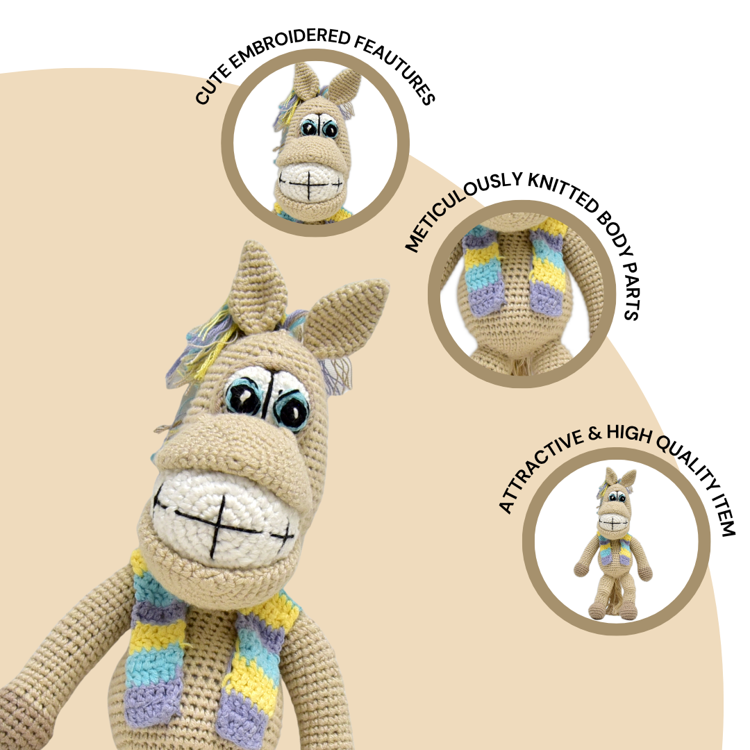 Happy Threads | Soft & Cuddly Crocheted Horse – Goofy the Handmade Toy