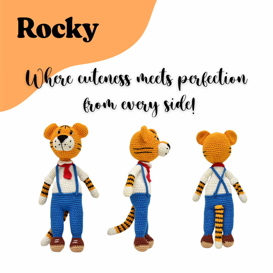 Happy Threads |Cuddly Handmade Rocky Tiger – Crochet Soft Toy for Kids & Collectors - Hunar Hatti