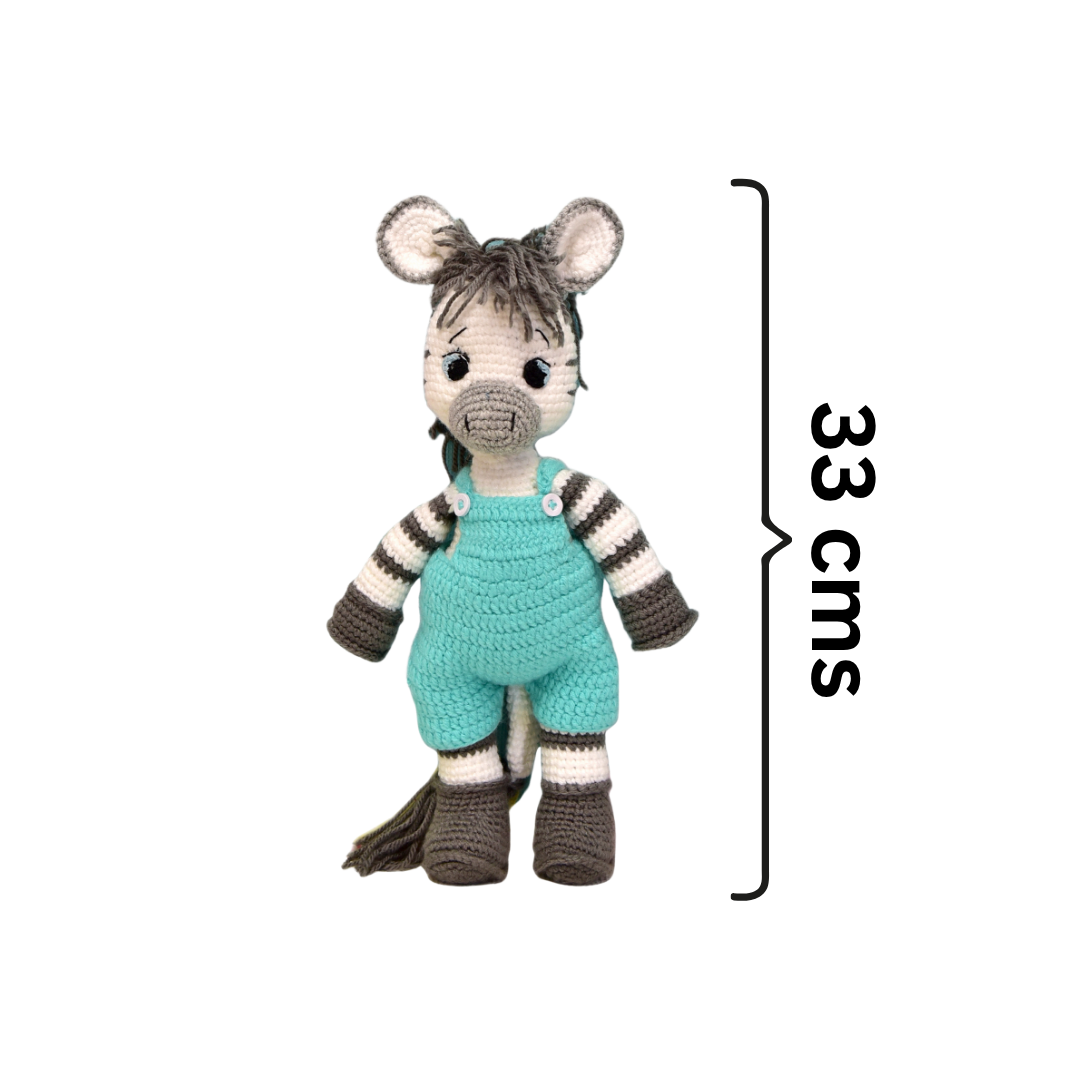 Happy Threads | Albert the Zebra – Handmade Crochet Plush Toy | Soft & Safe Cuddly Companion for Kids
