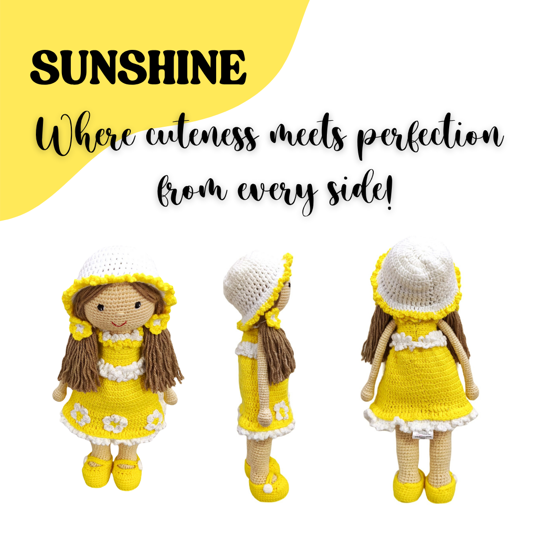 Happy Threads | Sunshine Crochet Doll – 100% Handmade 17" Soft Toy for Kids, Child-Safe Cotton Yarn