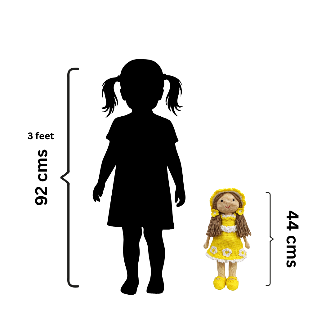 Happy Threads | Sunshine Crochet Doll – 100% Handmade 17" Soft Toy for Kids, Child-Safe Cotton Yarn