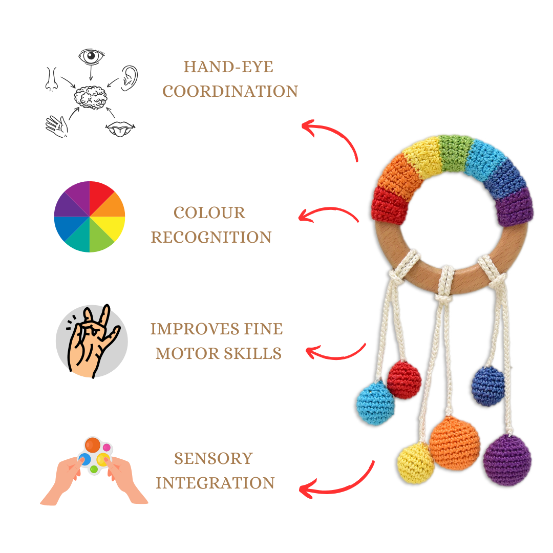 Happy Threads | Handmade Crochet Rainbow Rattle – Joyful Infant Toy