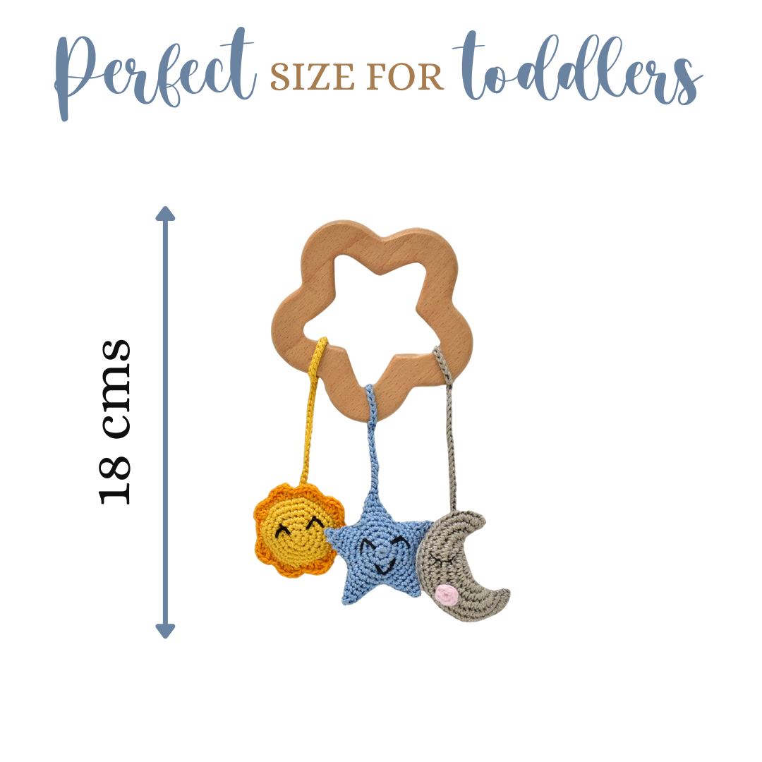 Happy Threads | Handmade Crochet Sun, Star & Moon Rattles – Baby Toy Set
