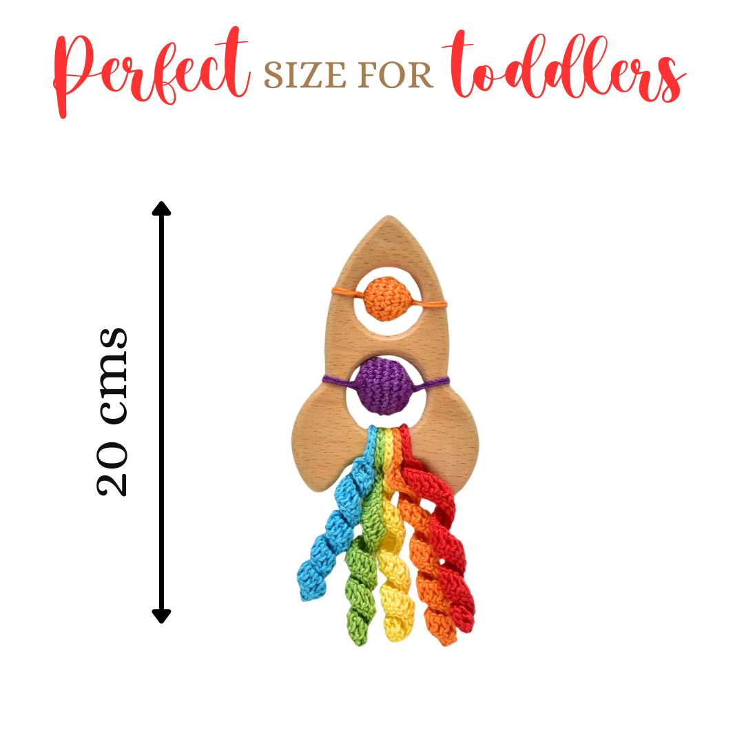 Happy Threads |Handmade Rocket Crochet Toy – Rattle & Teether for Babies