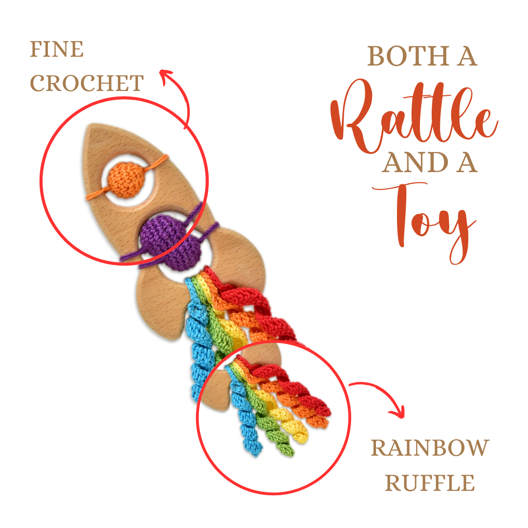 Happy Threads |Handmade Rocket Crochet Toy – Rattle & Teether for Babies