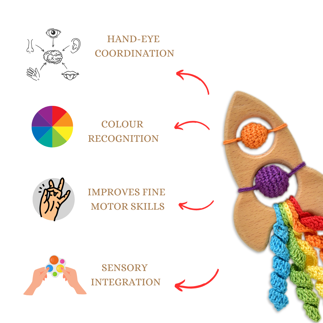 Happy Threads |Handmade Rocket Crochet Toy – Rattle & Teether for Babies