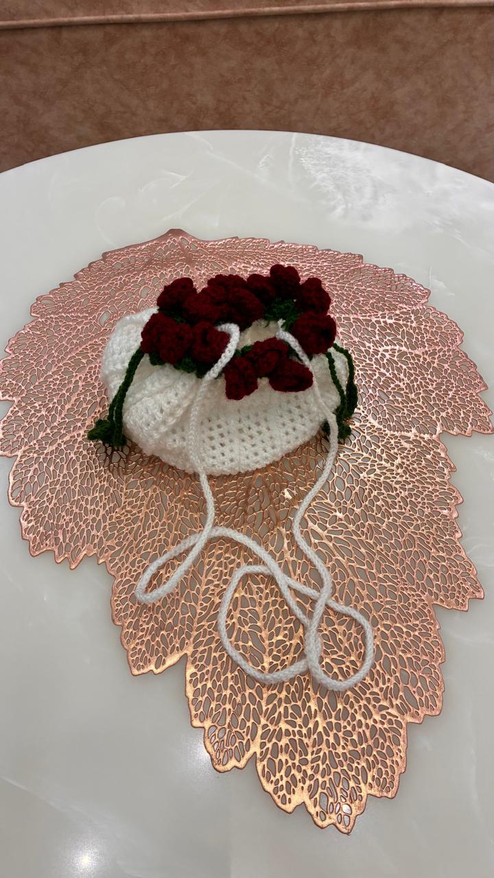 Rose drawstring Crochet mobile potli bag