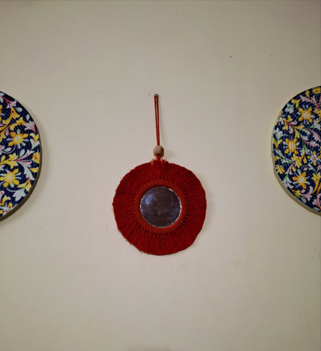 macrame-hanging wall mirror