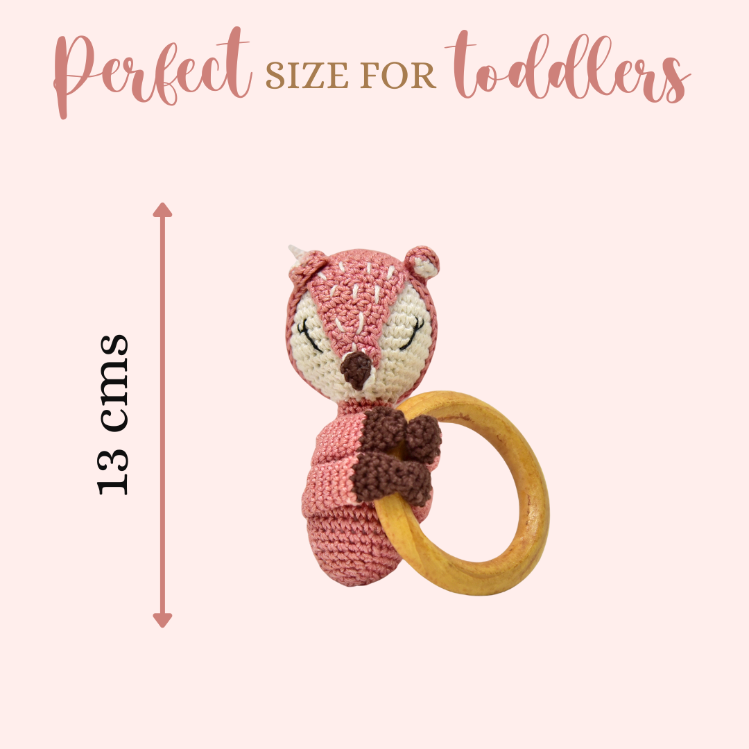 Happy Threads | Charming Reindeer Rattle – Handmade Crochet Baby Toy