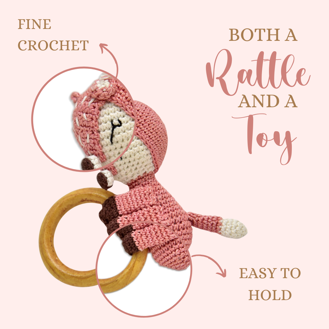 Happy Threads | Charming Reindeer Rattle – Handmade Crochet Baby Toy