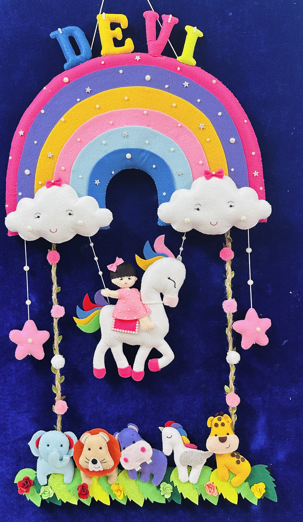 Kids hanging -Girl on Unicorn (Rainbow)
