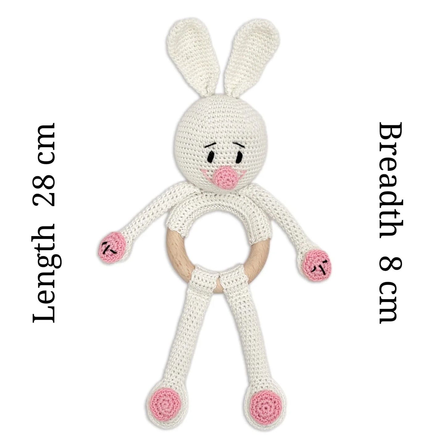 Happy Threads | Cuddly Bunnies Rattle Toy- Handmade Baby Toy for Early Play
