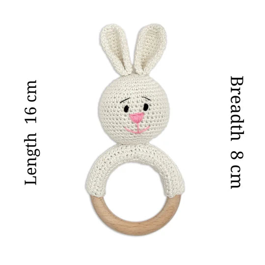 Happy Threads | Cuddly Bunnies Ring Rattle-Gentle & Safe Crochet Toy for Newborns